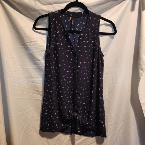 Navy blue anchor button-up sleevless blouse - Picture 5 of 8
